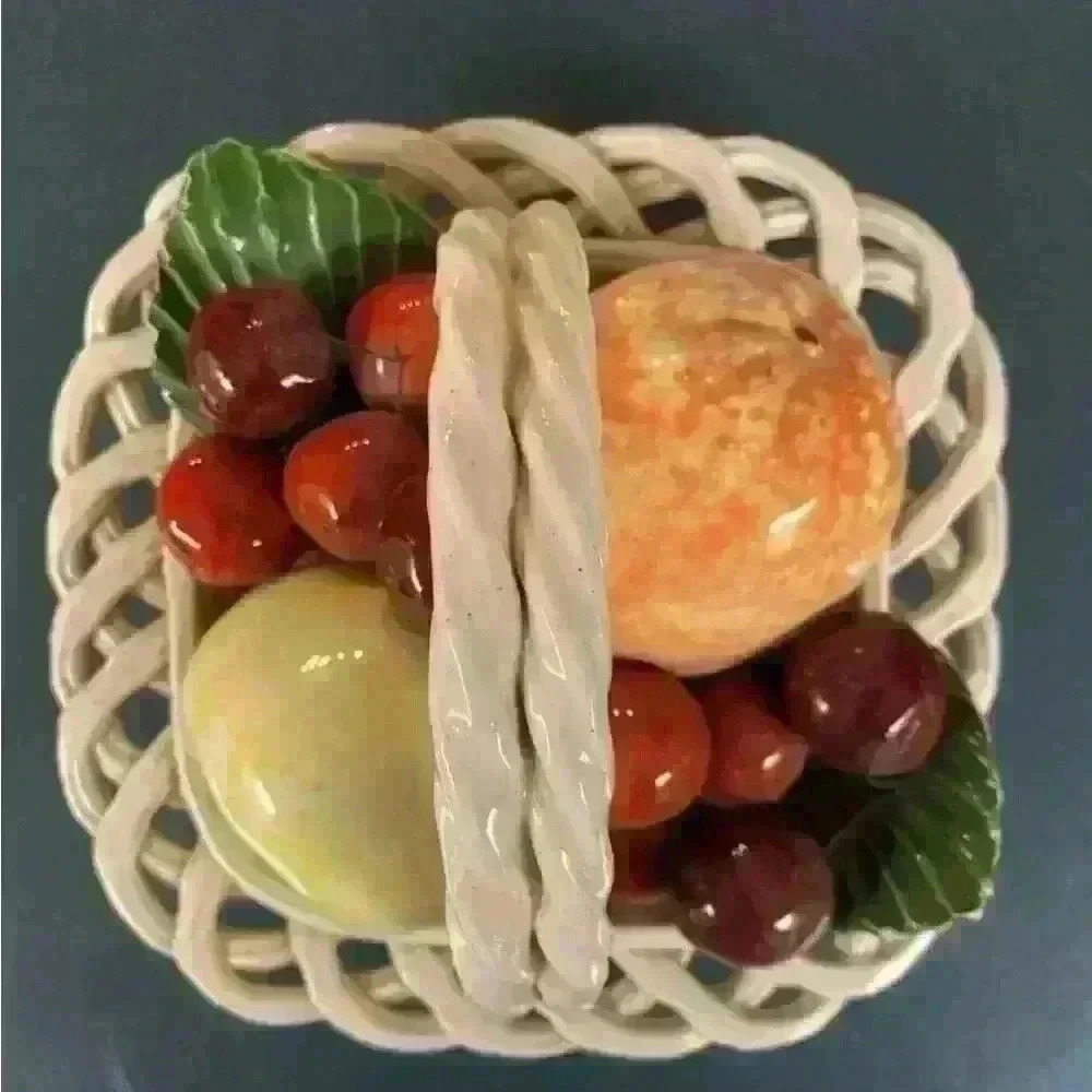 vintage porcelain wicker fruit basket
